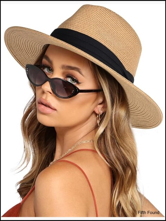 Accessories - Wide Brim Straw Panama Fedora Hat UPF Sun Protection Foldable Summer Beach